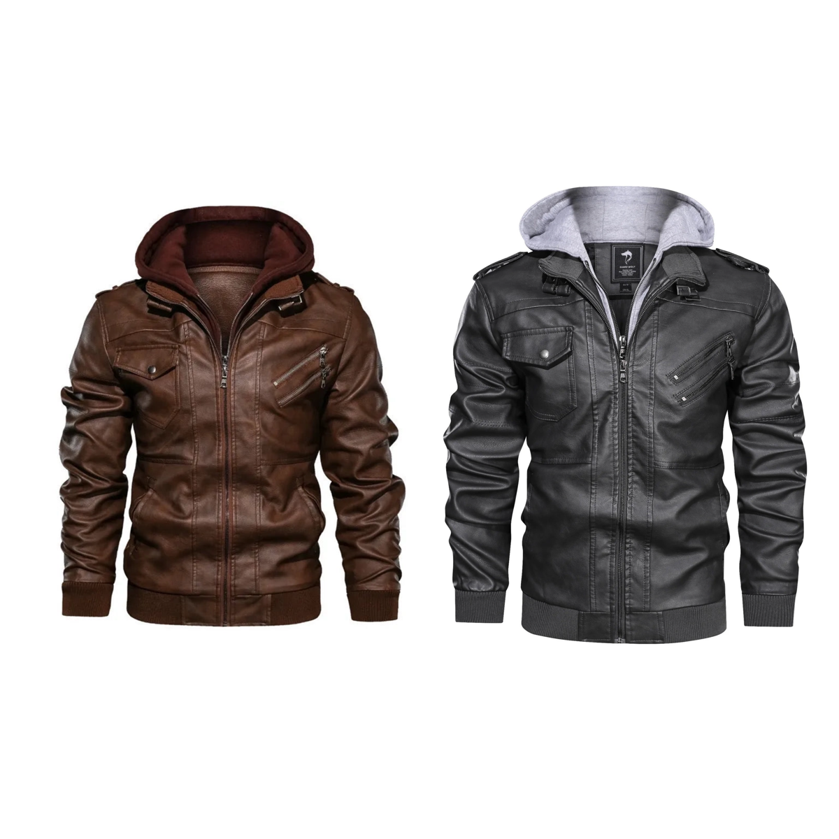 chaquetas de cuero para motocicleta, sombrero desmontable, chaquetas de cuero con capucha para hombre, abrigos de cuero casuales delgados