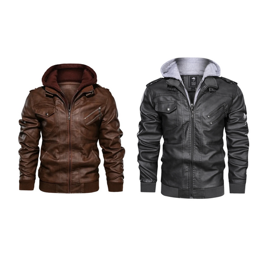 chaquetas de cuero para motocicleta, sombrero desmontable, chaquetas de cuero con capucha para hombre, abrigos de cuero casuales delgados