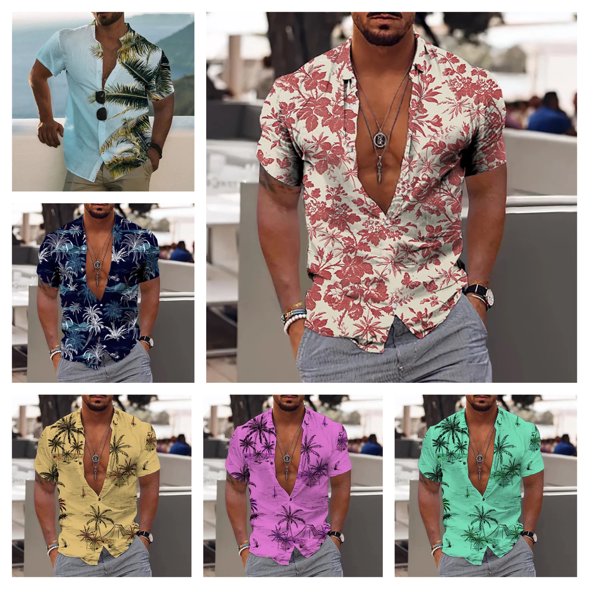 Camisas de cocoteros  para hombre, camisa con estampado 3D para hombre, camisetas de playa de manga corta  blusa de moda para hombre, camisa