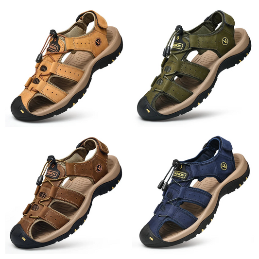 Sandalias antideslizantes para hombre zapatos hechos a mano de cuero genuino zapatillas de moda playa exteriores verano gran