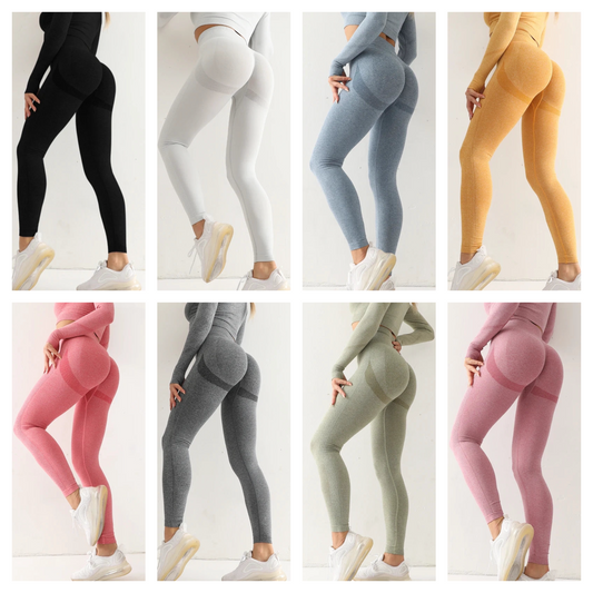 Leggings deportivos sin costuras para mujer, de cintura alta, elásticos, sólidos, para yoga, gimnasio, trote, de secado rápido, pantalones ajustados con efecto push up para mujer