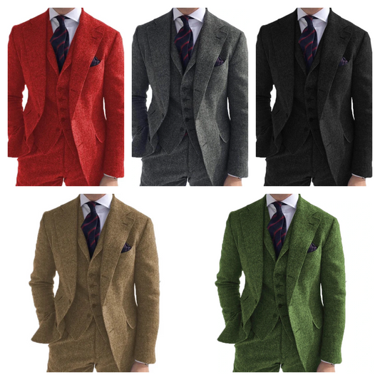 Trajes de lana verde para hombre, esmoquin Retro clásico de negocios, Blazer, pantalones, chaleco, 3 piezas