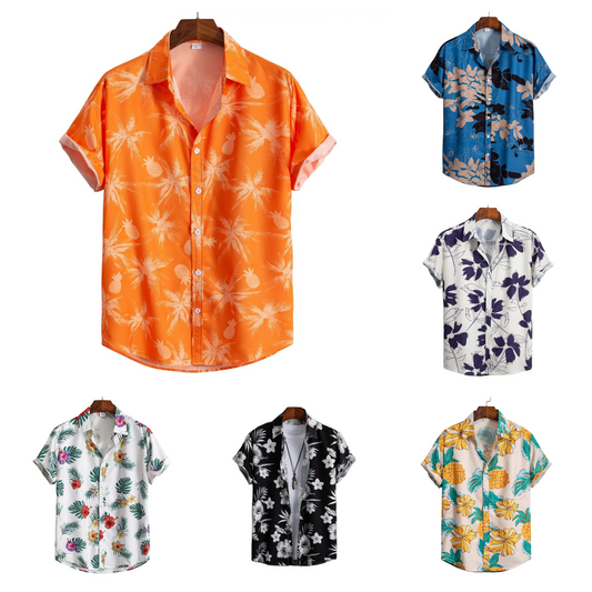 Camisa para hombre, blusa con estampado geométrico de flores a la moda, blusa de playa de un solo pecho, ropa de vacaciones para hombre