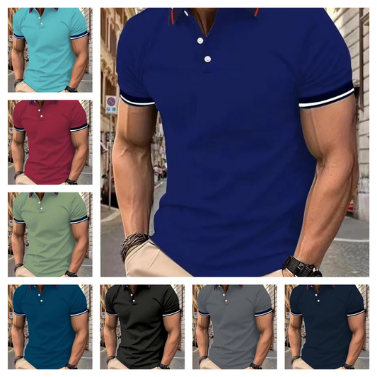 Polo de manga corta para hombre, camiseta de verano, solapa intercoloreada