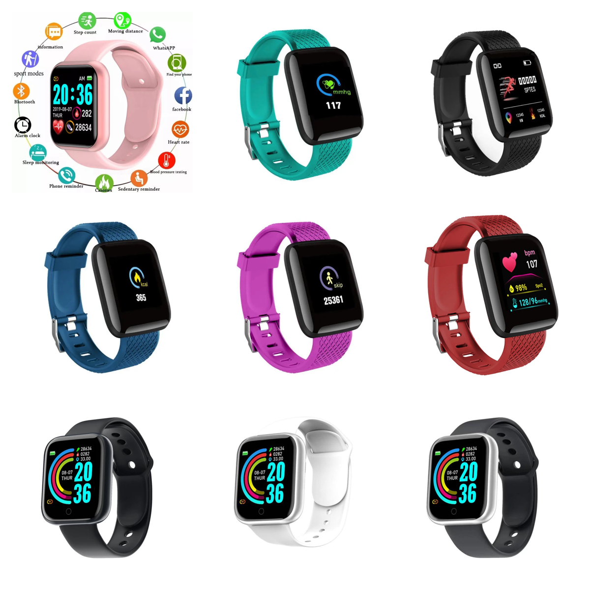 Reloj inteligente multifuncional para hombre y mujer, pulsera deportiva con Bluetooth, Monitor de sueño y música, D20, Y68