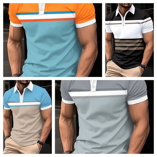 Polo de manga corta a rayas para hombre, camiseta informal de negocios con botones, ropa de alta calidad, verano, novedad de 2024