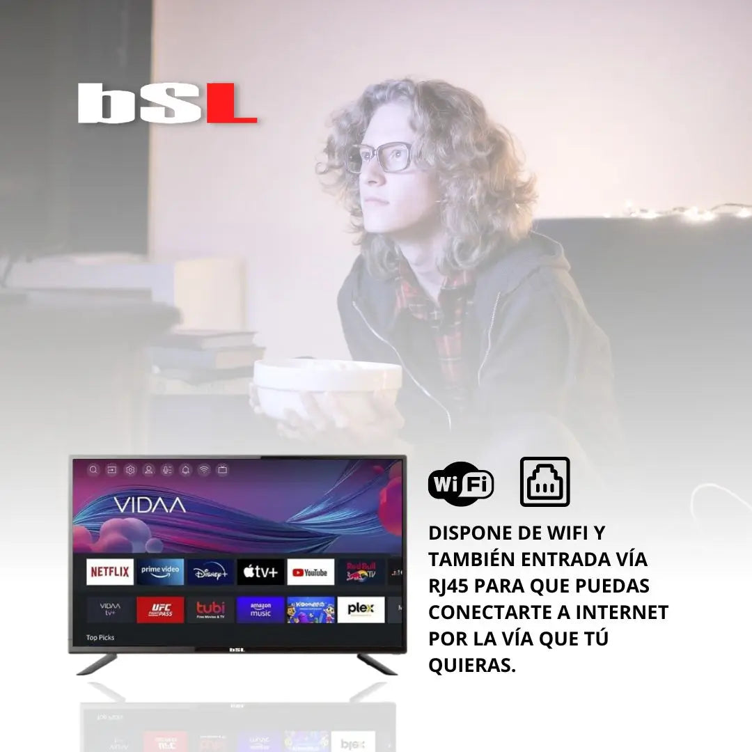 Smart TV 50 pulgadas VIDAA BSL-50T2SV | WiFi | RJ45 | Resolución UHD 3840X2160p | USB | DVBT2/S2/C | Compatible con Youtube, Netflix, Disney+, Dazn, prime | HDMI [clase de eficiencia energética E].