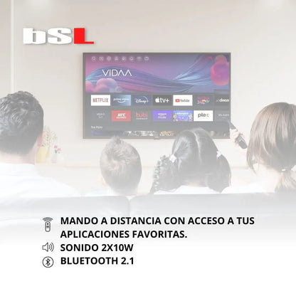 Smart TV 50 pulgadas VIDAA BSL-50T2SV | WiFi | RJ45 | Resolución UHD 3840X2160p | USB | DVBT2/S2/C | Compatible con Youtube, Netflix, Disney+, Dazn, prime | HDMI [clase de eficiencia energética E].