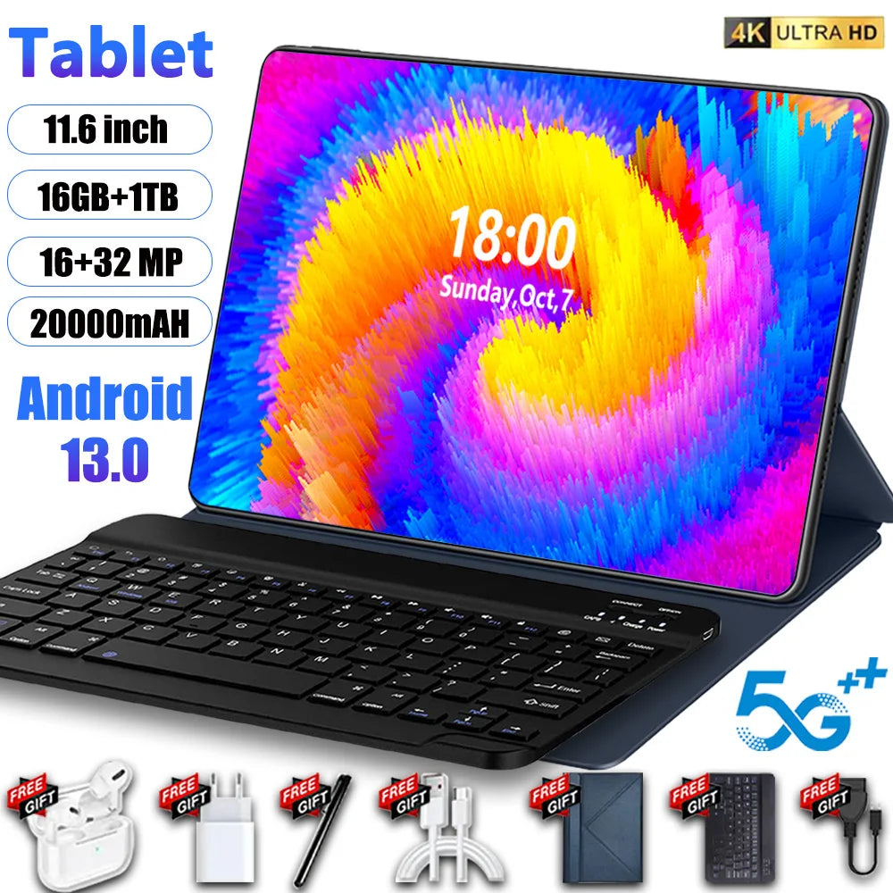 Tableta 5G 2024 nueva de 11,6 pulgadas Android 13.0 20000mAh 16GB RAM 1TB ROM Wifi 14 núcleos Tabletas PC Red global