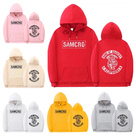 Sudadera con capucha y estampado de doble cara para hombre y mujer, Sons of Anarchy SAMCRO, diseño de marca de moda, sudadera de algodón con capucha y forro polar