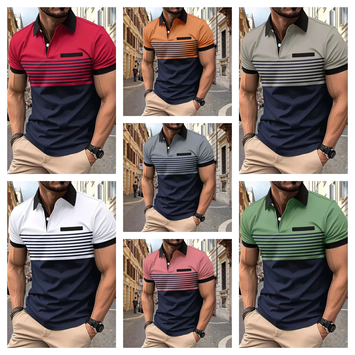 Polo de manga corta para hombre, Camiseta con cuello a cuadros, ropa informal, nueva moda