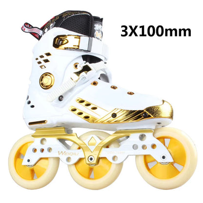 Patines WEIQIU 3 ruedas 100 mm/4 ruedas 76 mm 80 mm múltiples patines en línea zapatillas con LED Flash Shine patinaje neumático negro blanco oro