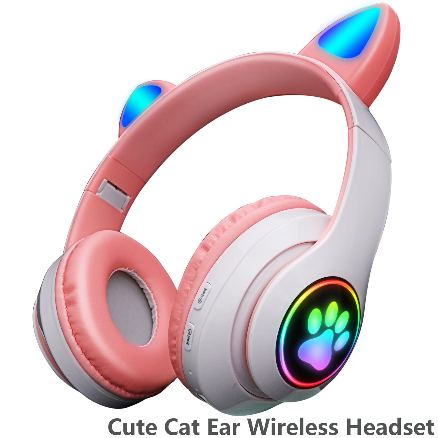 Auriculares inalámbricos con orejas de gato rosas, bonitos auriculares Bluetooth, estéreo, plegables, con micrófono, regalo musical para niñas y niños