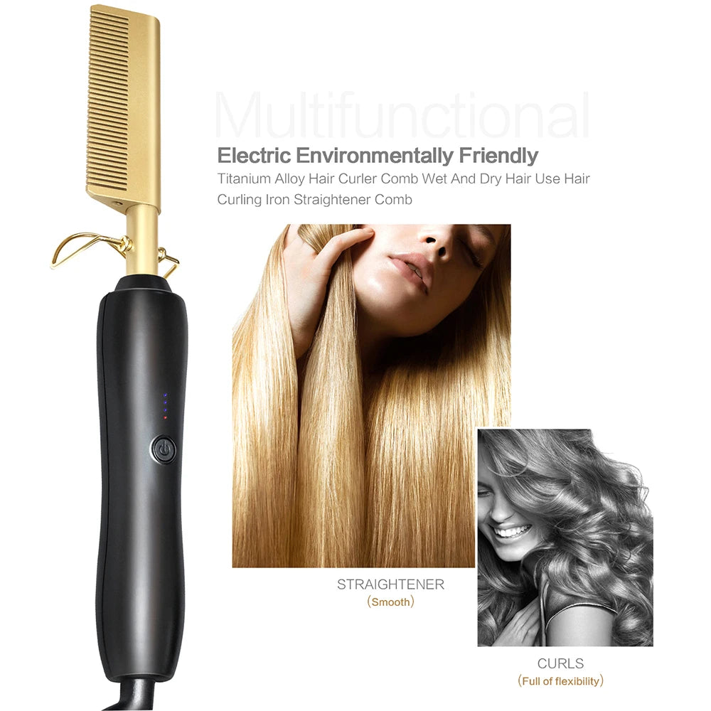 Peine Alisador Eléctrico con Calor, Cepillo Térmico para el Pelo, Plancha de Alisado para el Cabello