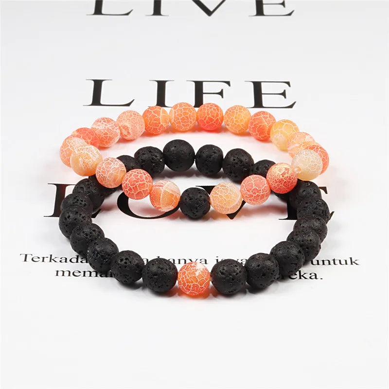 Juego de pulseras para parejas con distancia, color blanco y negro, piedra de lava natural, ojo de tigre, pulseras de yoga con cuentas para hombres y mujeres, joyería de cuerda elástica