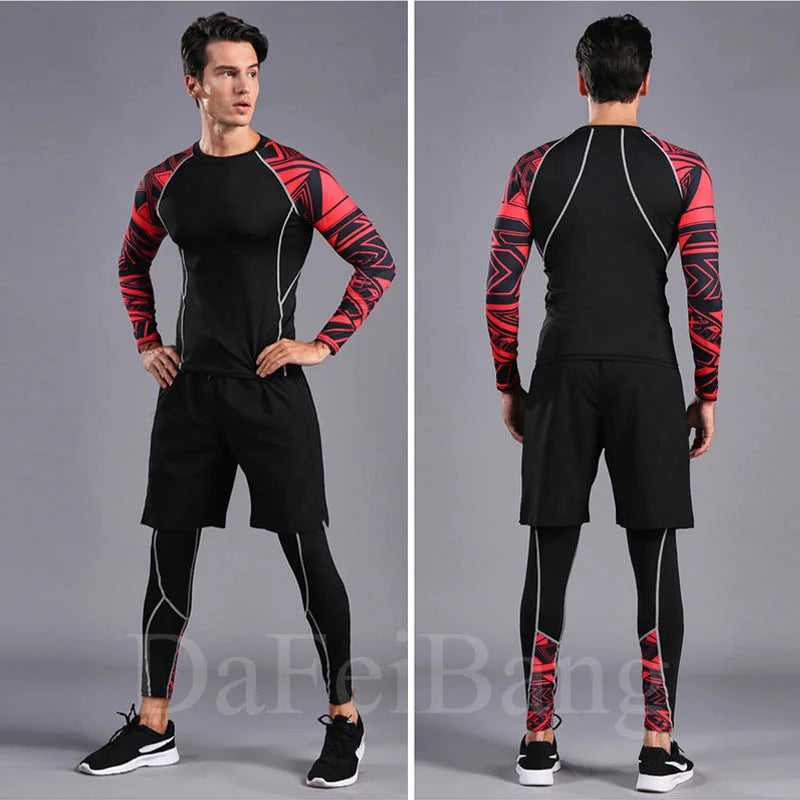 Traje deportivo para hombre, MMA, running, ropa deportiva de secado rápido, traje de compresión, entrenamiento físico, mallas deportivas de 3 piezas