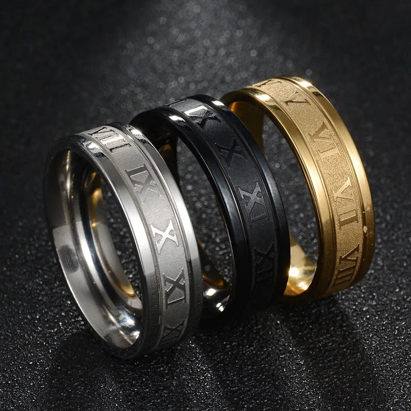 Anillo de acero inoxidable con números romanos vintage para hombre y mujer, sortija de moda con temperamento, 6 mm de ancho, para fiesta, regalo de cumpleaños