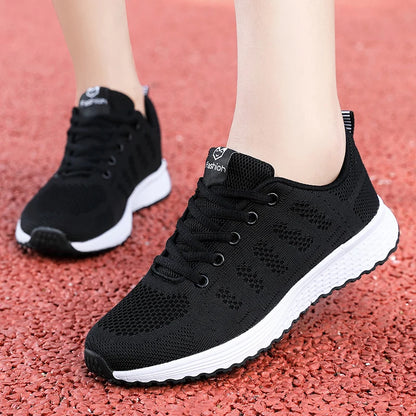 Zapatos Deportivos informales para hombre y mujer, zapatillas de malla de aire tejidas a la moda, calzado antideslizante negro, zapatos transpirables para correr