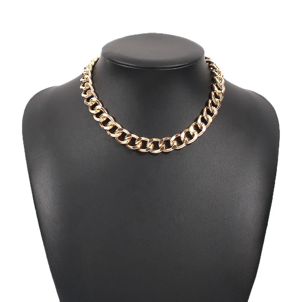 Collar grande de moda  para mujer, gargantilla de cadena gruesa chapada en plata y color dorado con giro, joyería para fiestas, regalos