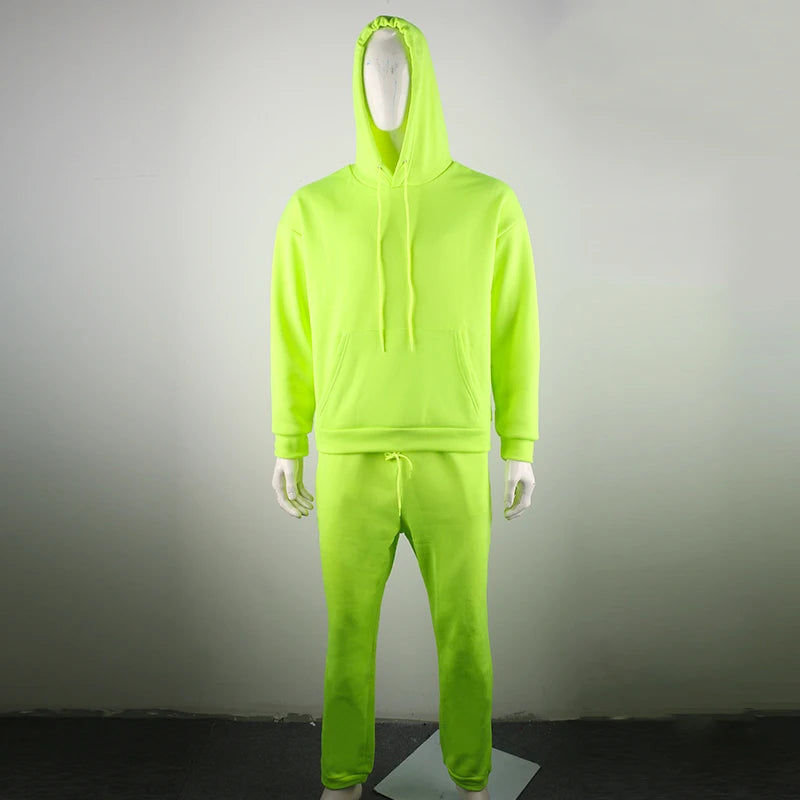 Chándal de moda para hombre de estilo verde neón, 2 piezas, sudadera con capucha de manga larga y pantalones holgados, traje deportivo informal para hombre, lo más nuevo  OMSJ