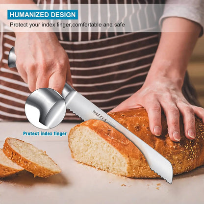 Cuchillo dentado para rebanar pan de acero inoxidable WALFOS, mango de una pieza ultra afilado y hoja de 8 pulgadas, ideal para rebanar pan y bagels