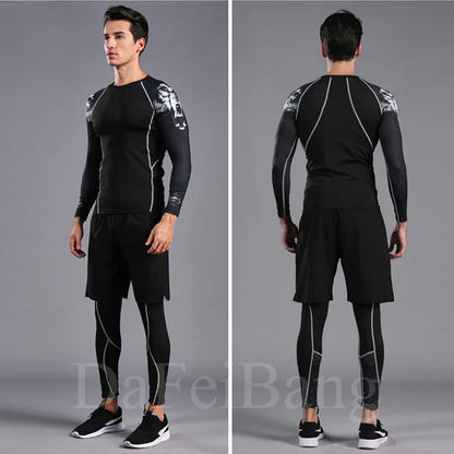 Traje deportivo para hombre, MMA, running, ropa deportiva de secado rápido, traje de compresión, entrenamiento físico, mallas deportivas de 3 piezas