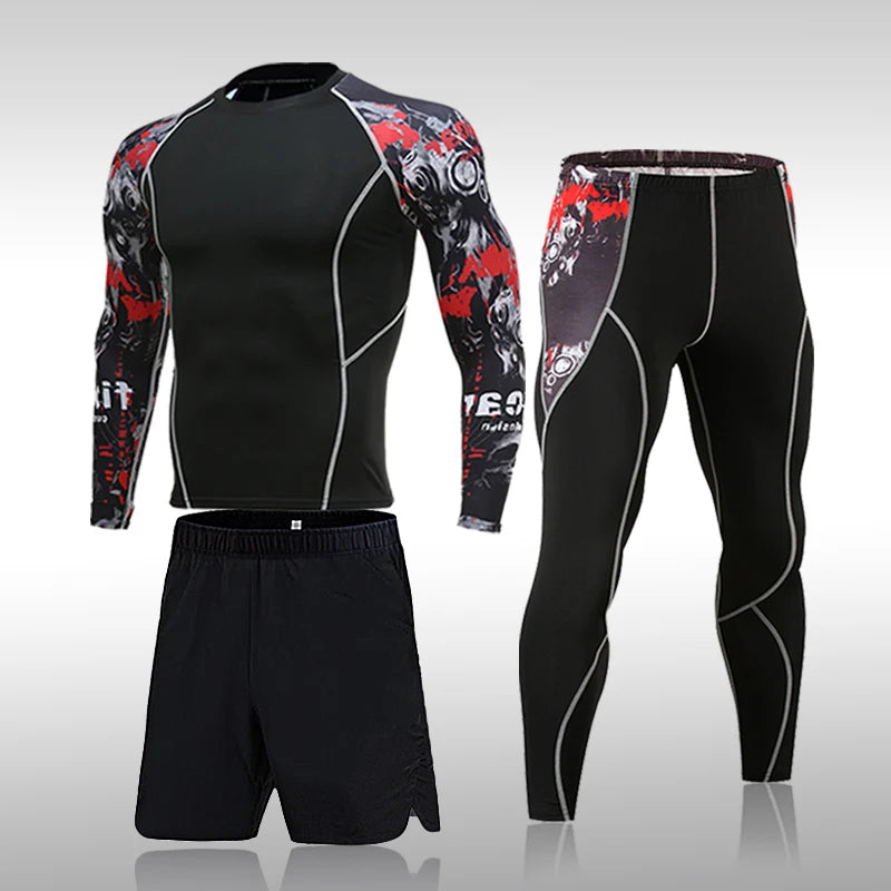 Traje deportivo para hombre, MMA, running, ropa deportiva de secado rápido, traje de compresión, entrenamiento físico, mallas deportivas de 3 piezas