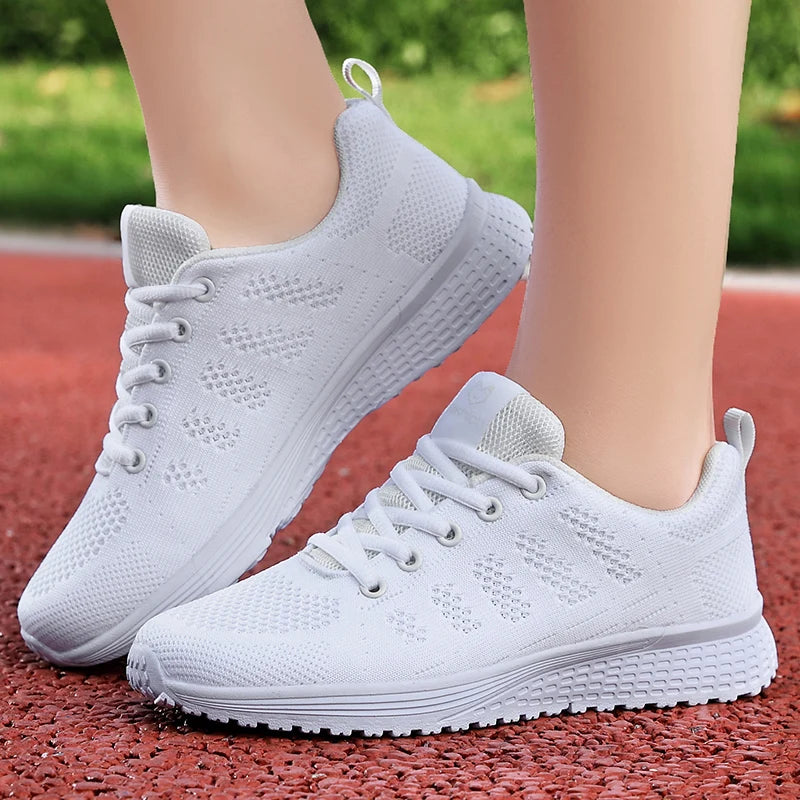 Zapatos Deportivos informales para hombre y mujer, zapatillas de malla de aire tejidas a la moda, calzado antideslizante negro, zapatos transpirables para correr