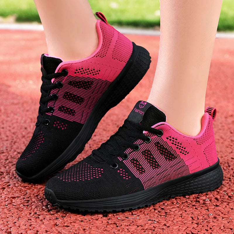 Zapatos Deportivos informales para hombre y mujer, zapatillas de malla de aire tejidas a la moda, calzado antideslizante negro, zapatos transpirables para correr