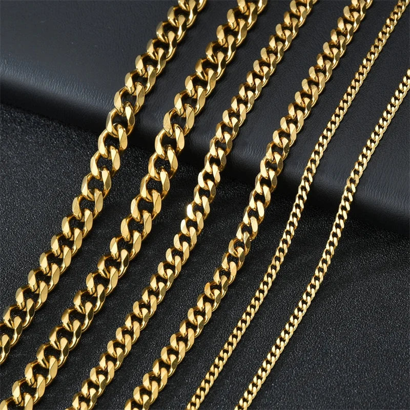 Collares básicos de acero inoxidable estilo punk para hombre y mujer, cadena de eslabones de color dorado y negro, de 3,5 y 7 mm, estilo cubano, joyería de metal macizo