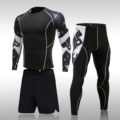 Traje deportivo para hombre, MMA, running, ropa deportiva de secado rápido, traje de compresión, entrenamiento físico, mallas deportivas de 3 piezas