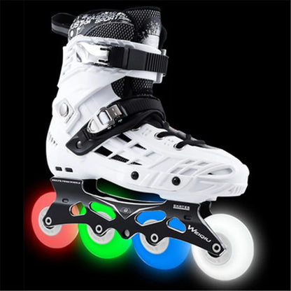 Patines WEIQIU 3 ruedas 100 mm/4 ruedas 76 mm 80 mm múltiples patines en línea zapatillas con LED Flash Shine patinaje neumático negro blanco oro