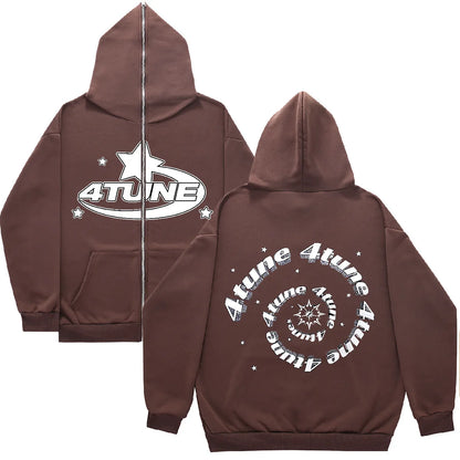 Sudadera con capucha con estampado de letras de estrellas para hombre, estilo Harajuku, estilo callejero, ropa de calle Y2K, estilo hip hop, estilo gótico, con cremallera, chaquetas holgadas