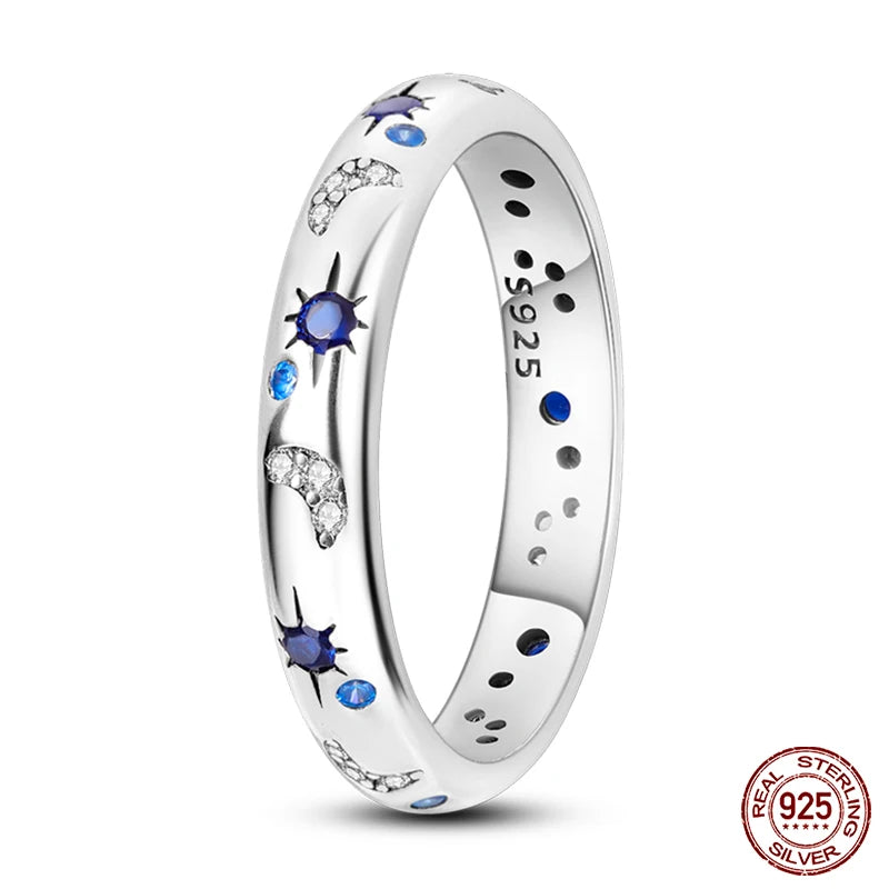 Nuevos anillos para mujer, 100 % plata de ley 925, con forma de estrella y luna, anillos de circonita de colores, joyería fina para bodas, compromisos y cumpleaños