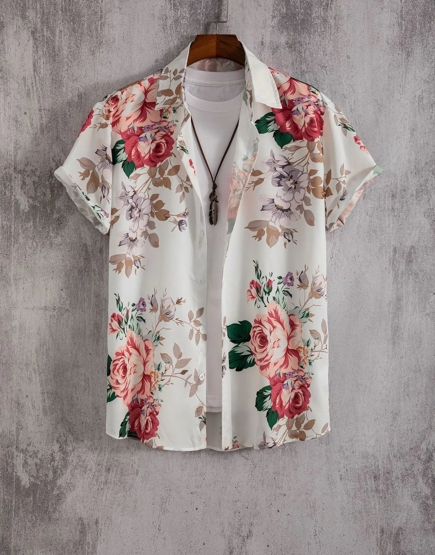 Camisa para hombre, blusa con estampado geométrico de flores a la moda, blusa de playa de un solo pecho, ropa de vacaciones para hombre