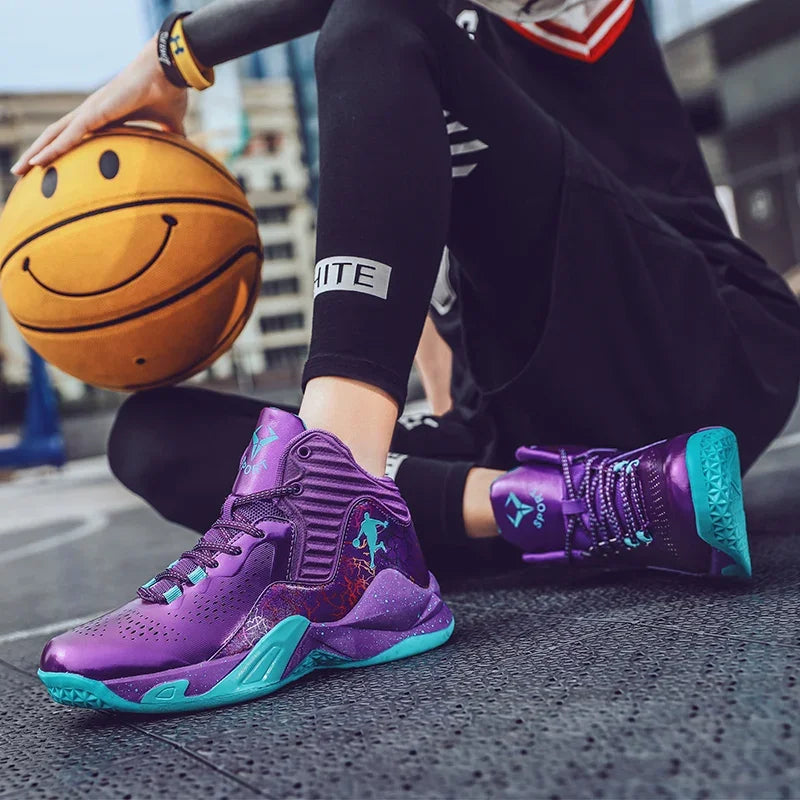 Zapatillas de baloncesto de moda para hombre y mujer, color morado, transpirables, deportivas de entrenamiento, botas deportivas para niños