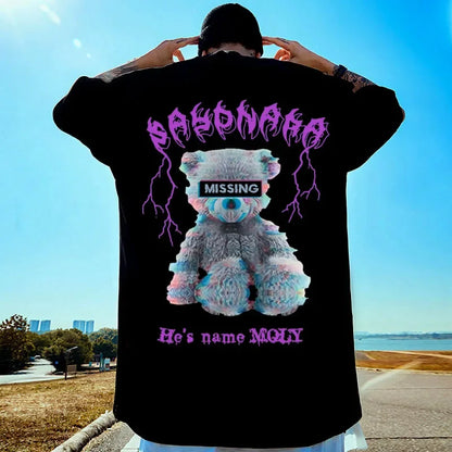 Camiseta de gran tamaño de hip hop para hombre, ropa de calle, camiseta con estampado de dibujos animados de Harajuku, camiseta holgada de manga corta de algodón de hip hop, talla grande 5XL