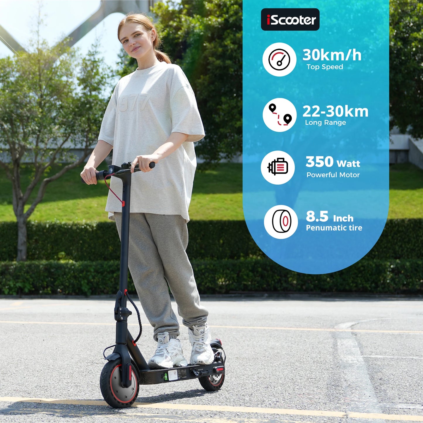 IScooter-patinete eléctrico i9 para adulto, Scooter plegable con Control por aplicación, batería de 7,5 Ah, 30 km/h, 350w