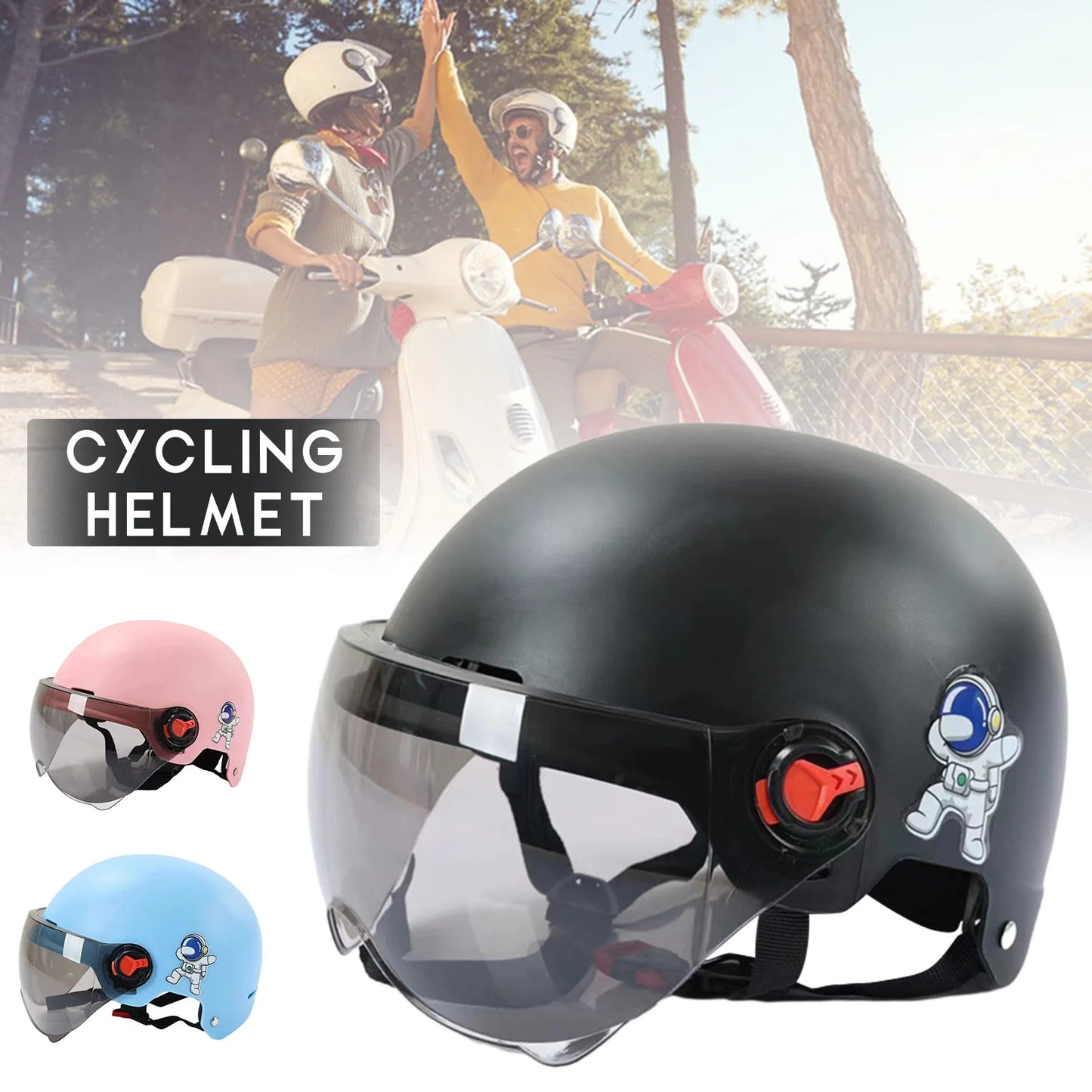 Casco de motocicleta para hombre, casco abierto para motocicleta eléctrica, scooter, bicicleta, casco de seguridad anti-UV con gafas para mujer