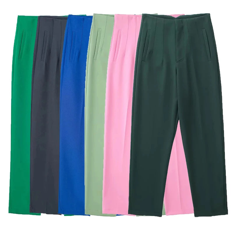 Pantalones formales Trajes de oficina Pantalones tubo Pantalones negros, rosados y blancos para mujer