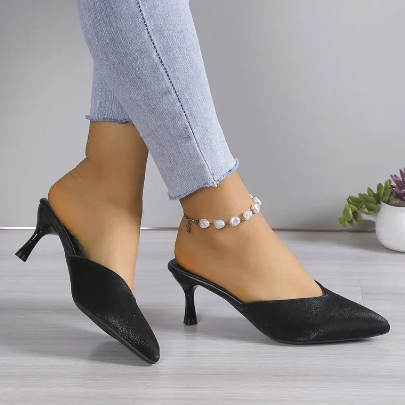 Zapatos de tacón alto con punta abierta, zapatillas sexys de 5,5 cm, elegantes, a la moda, Para fiesta, Verano