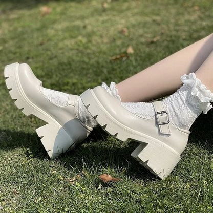 Zapatos japoneses de Lolita para mujer, zapatos Vintage de tacón alto suave con plataforma de cuero