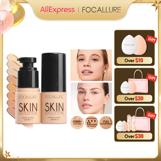 FOCALLURE-Base líquida para la cara, corrector de cobertura completa, resistente al agua, crema blanqueadora, maquillaje facial, cosméticos para mujeres