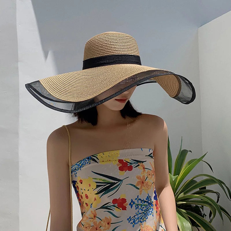 Sombrero para el sol para mujer, gorra de playa con grandes aleros y olas, sombrero para mujer, visera grande, protección UV, gorra tipo cubo, gorra panamá, plegable, de paja, protector solar, estilo vintage