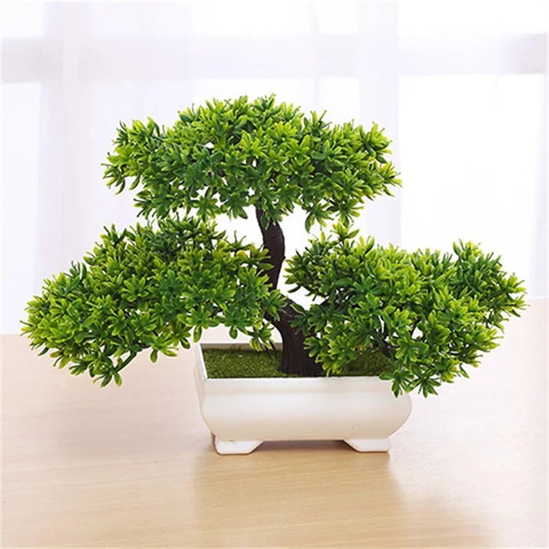 Plantas artificiales de plástico, bonsái, árbol pequeño, maceta de simulación, mesa, adornos en maceta, arreglo de flores para jardín, decoración de mesa para el hogar