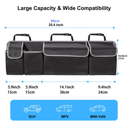 Organizador de maletero de coche para SUV, organizador colgante para asiento trasero de camión, MPV, bolsas de almacenamiento de asiento trasero mejoradas con 4 bolsillos de 39x14 pulgadas