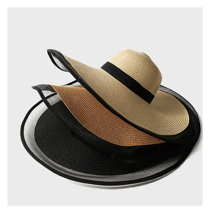 Sombrero para el sol para mujer, gorra de playa con grandes aleros y olas, sombrero para mujer, visera grande, protección UV, gorra tipo cubo, gorra panamá, plegable, de paja, protector solar, estilo vintage