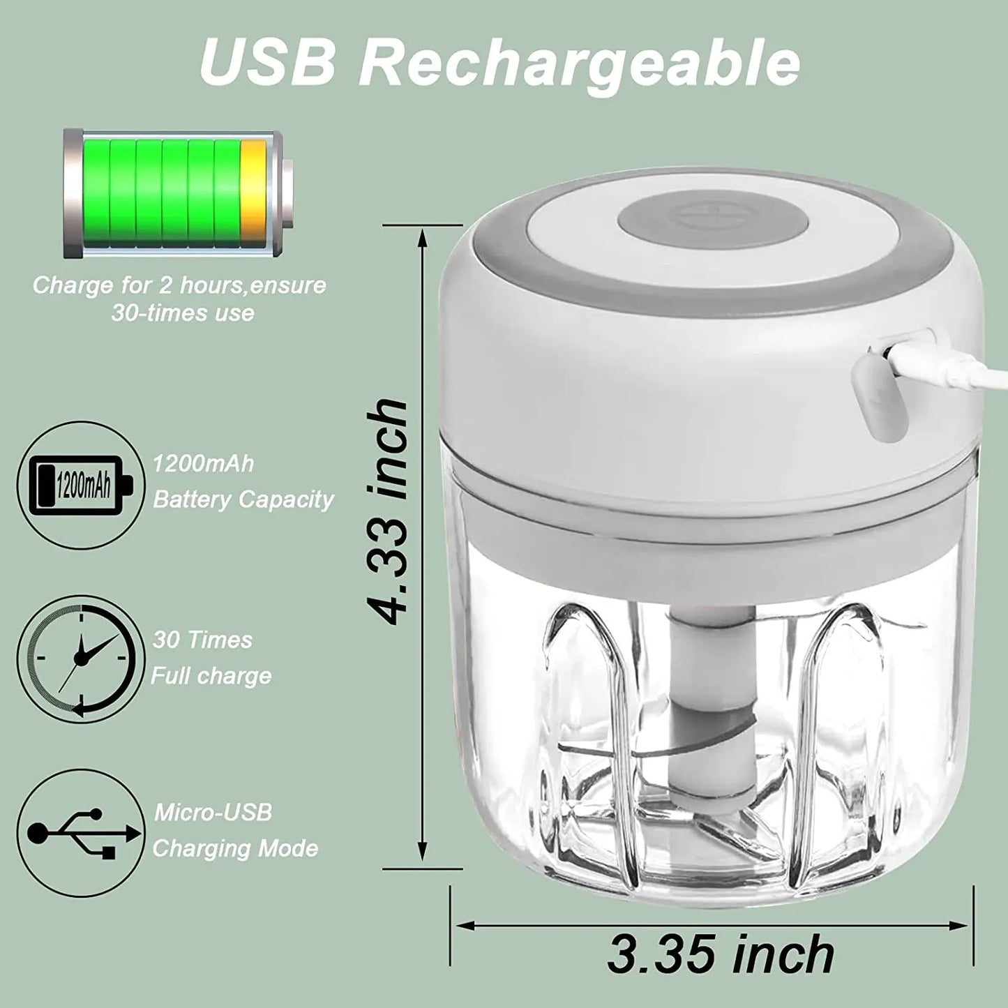 Licuadora portátil mini de 100/250 ml para uso doméstico, picadora eléctrica de ajo, verduras, chile, carne, jengibre, trituradora con carga USB