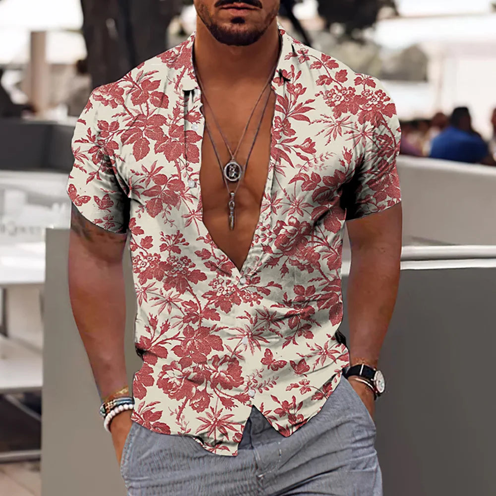 Camisas de cocoteros  para hombre, camisa con estampado 3D para hombre, camisetas de playa de manga corta  blusa de moda para hombre, camisa