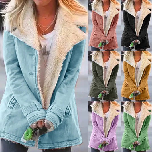 Chaqueta de lana con botones para mujer, color liso, cuello irregular, bolsillos grandes, abrigos de invierno de talla grande para mujer